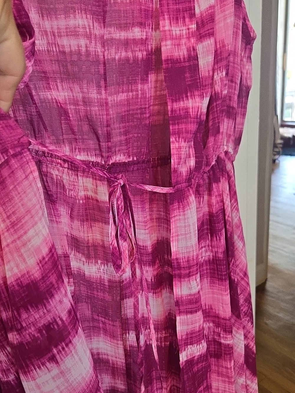 Pink Patterned Midi Tie In Front Cover Up - Picture 4 of 5